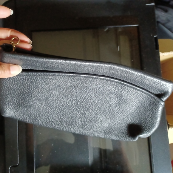 Vtg. Black Pebble Grain Leather Clutch Handbag - Picture 2 of 6